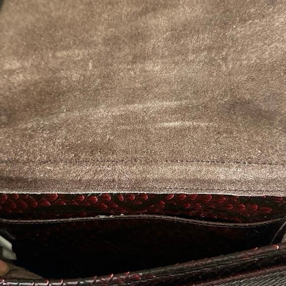 Vintage Croc Embossed Leather Flap Crossbody Bag Brown - Picture 3 of 10